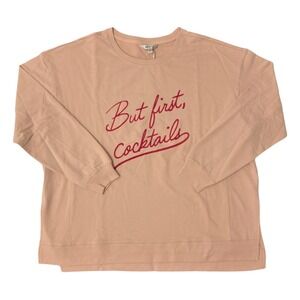 NWT Women's Wildfox Statement Sweatshirt Peach Whip But First Cocktails Size XL